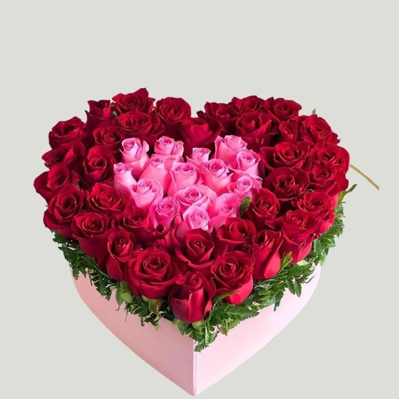 RED PINK ROSE IN HEART BOX