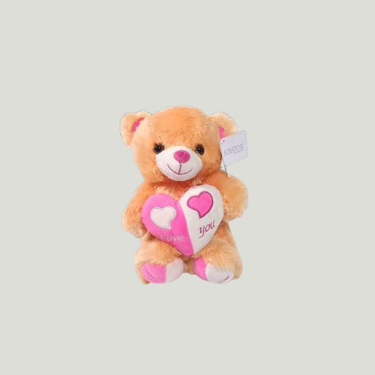 BROWN TEDDY WITH PINK HEART 25CM