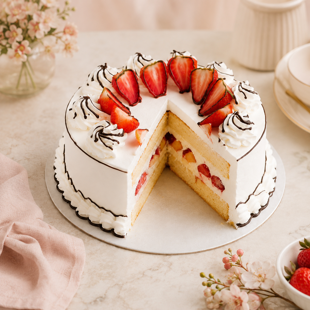 1kg Cartoon Cake with Strawberries