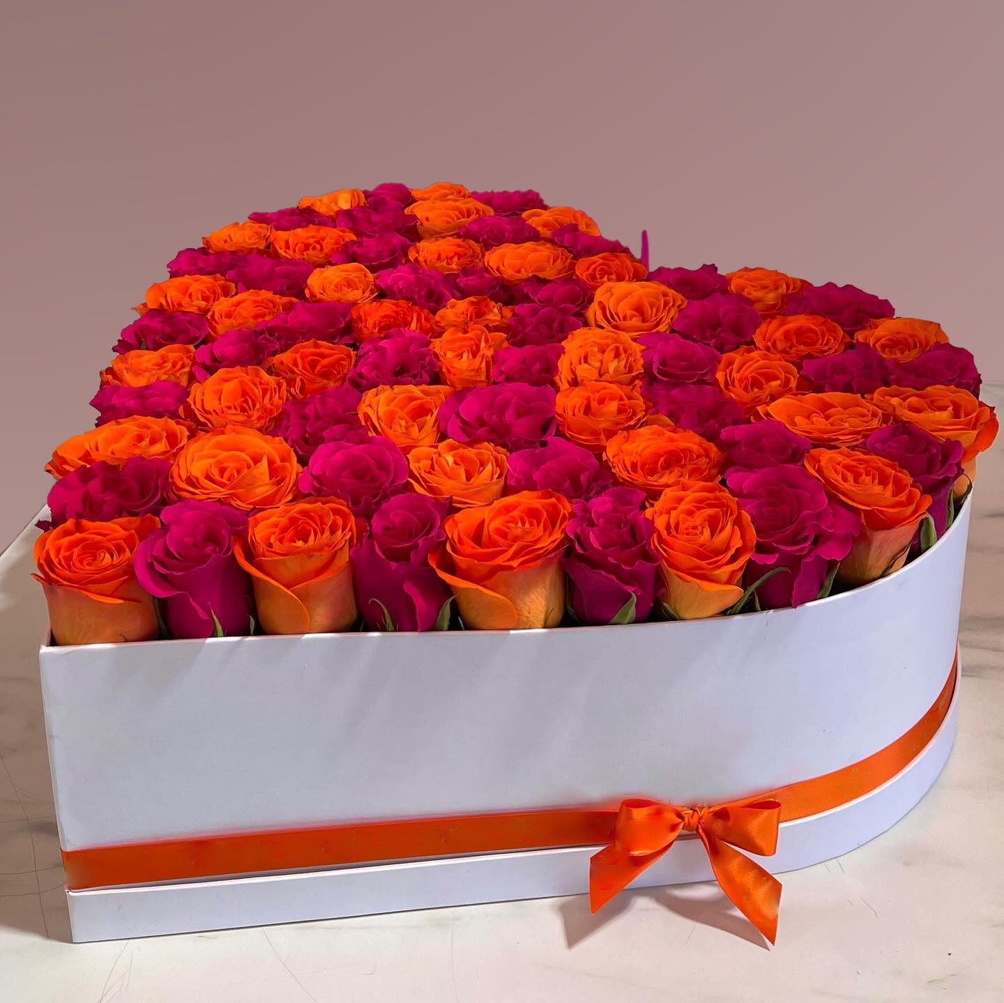 PINK & ORANGE ROSE HEART BOX