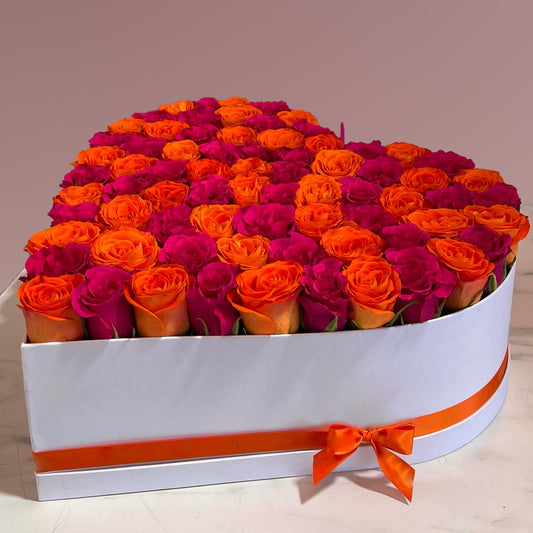 PINK & ORANGE ROSE HEART BOX