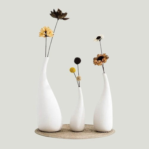 MODERN MINIMALISTIC MATTE WATER DROP WHITE CERAMIC FLOWER VASE