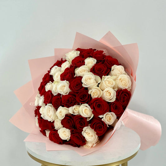 RED AND WHITE ROSES BOUQUET