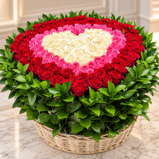 Heart Shaped Rainbow Basket Arrangement