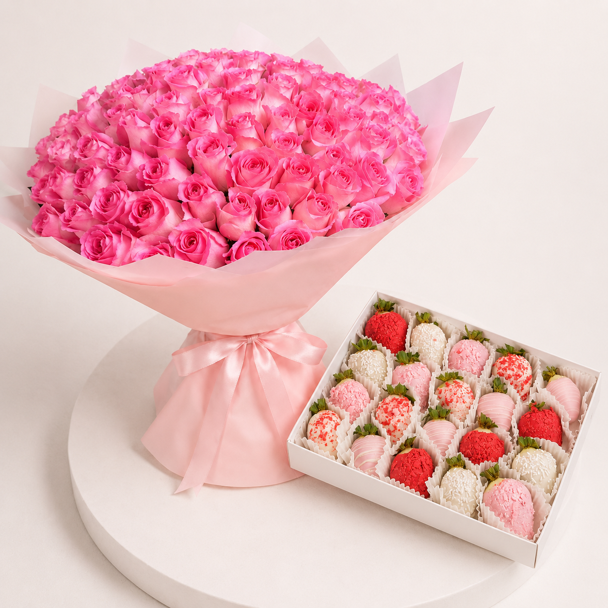 100 revival roses with strawberry