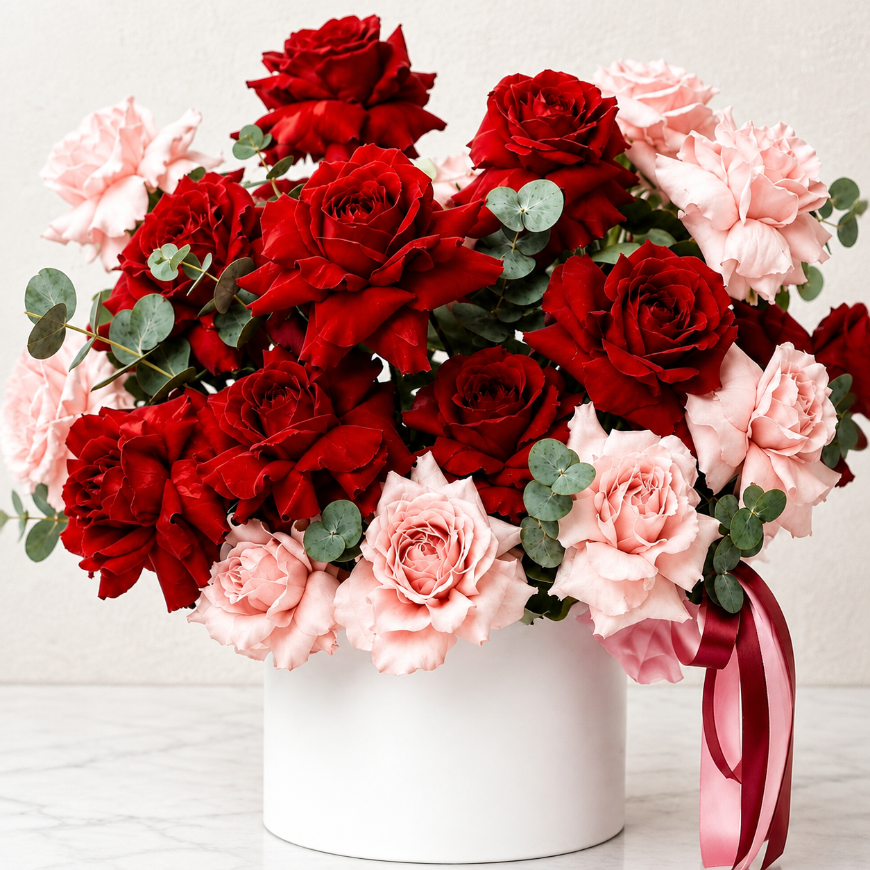 Red And Pink Roses In Box