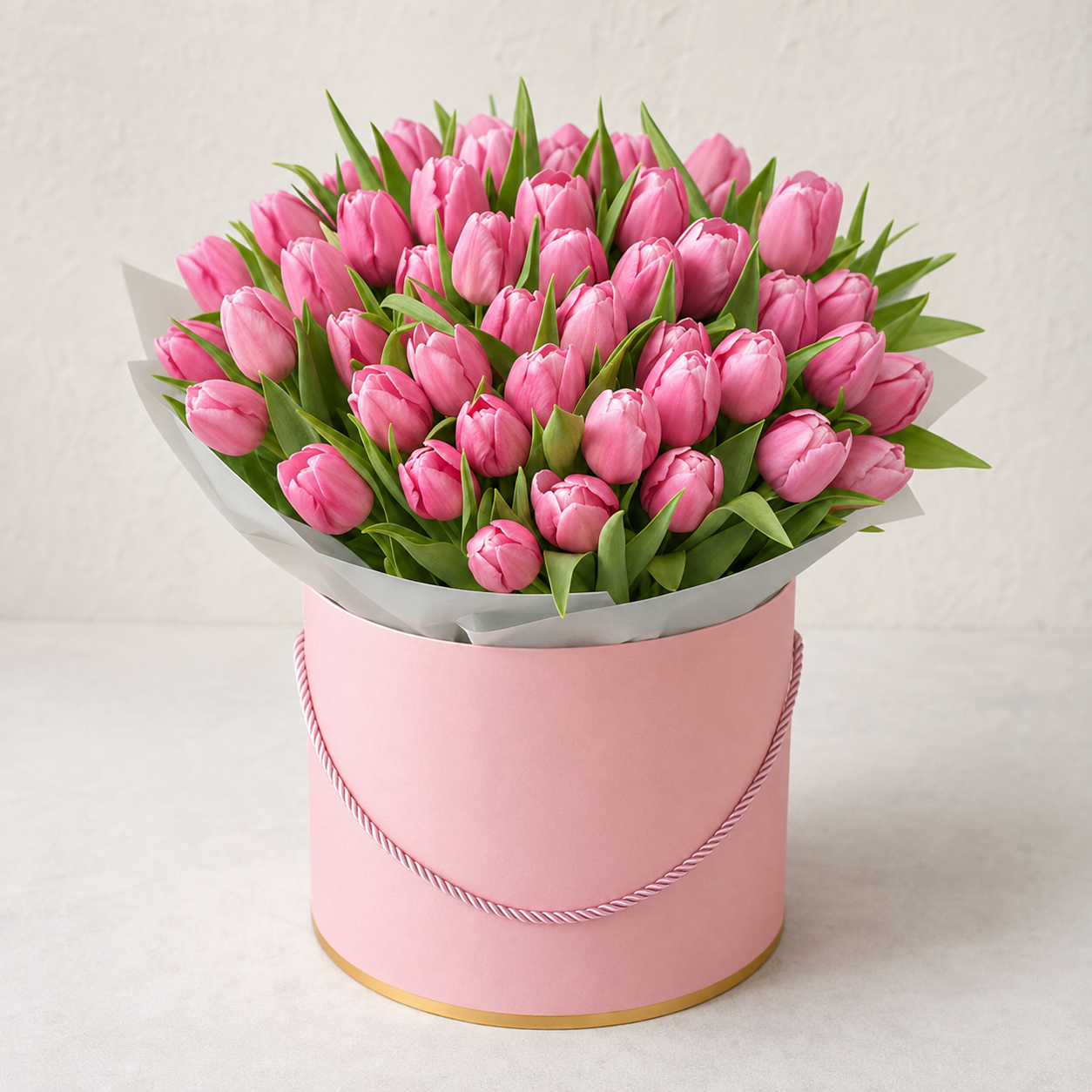 50 Pink Tulips In Box