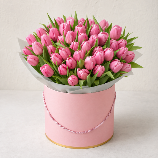 50 Pink Tulips In Box
