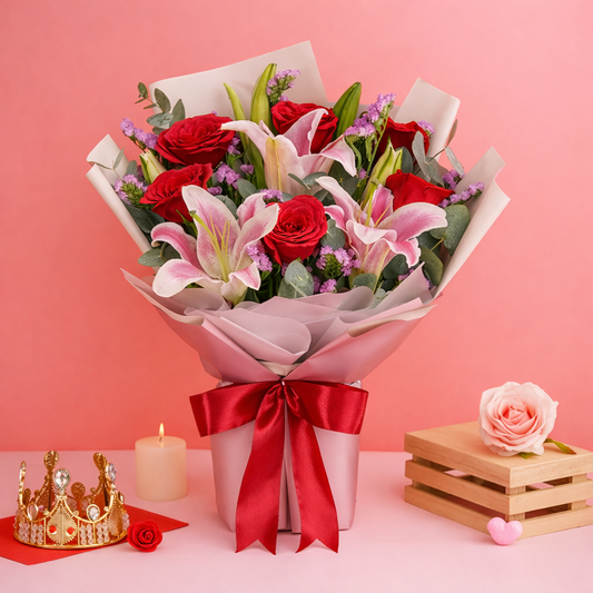 Mix Flowers Bouquet With Pink Lilies