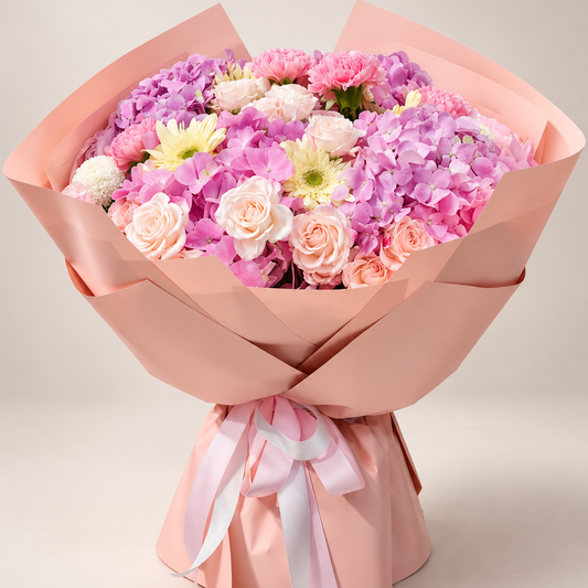 Pastel Hydrangea And Rose Bouquet