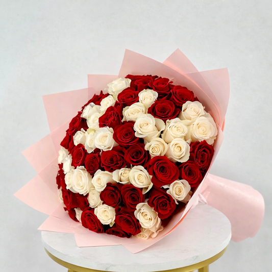 RED AND WHITE ROSES BOUQUET