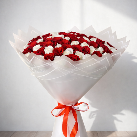 Red And White Roses in White Wrapping