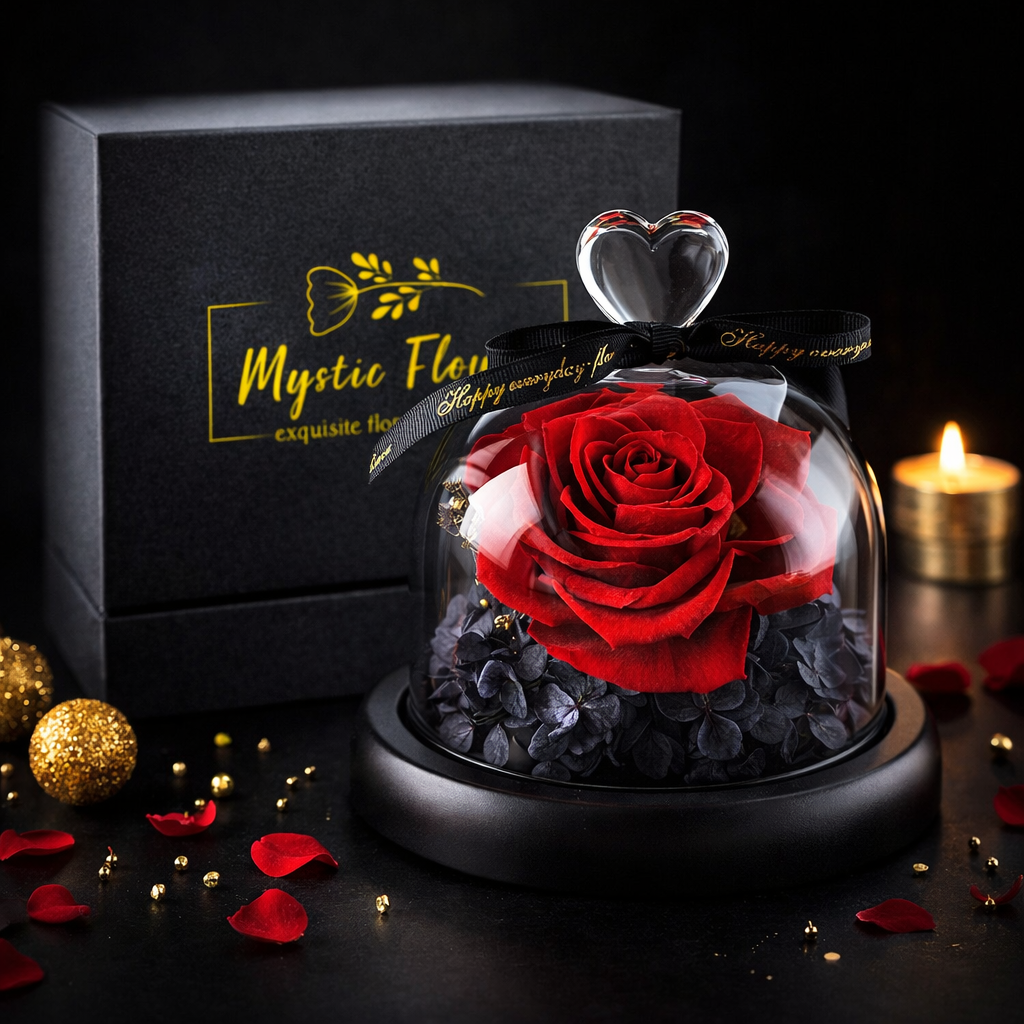 Red Preserved Rose Glass Dome