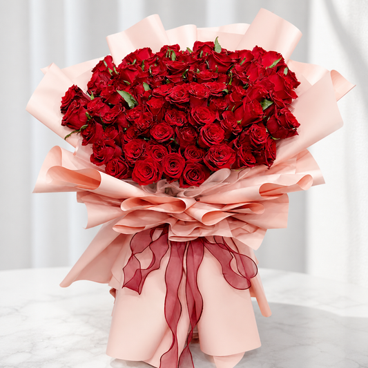 Red Rose Bouquet in pink Wrapping