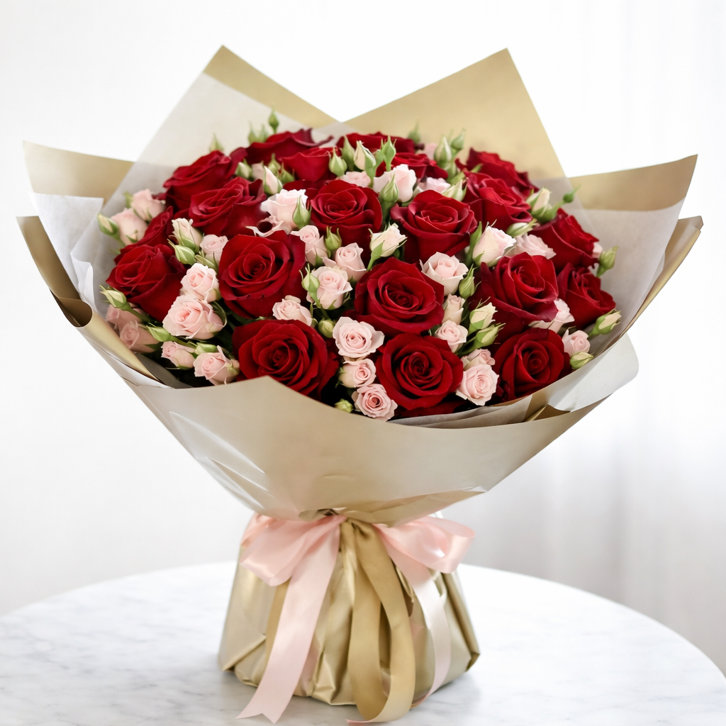 Red Roses And Spray Roses Bouquet