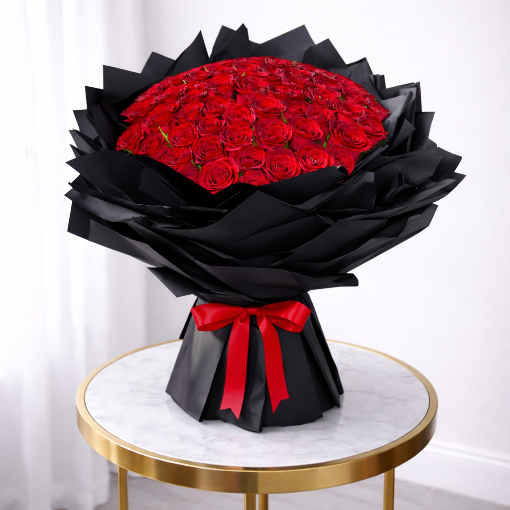 Red Roses Bouquet Medium Black