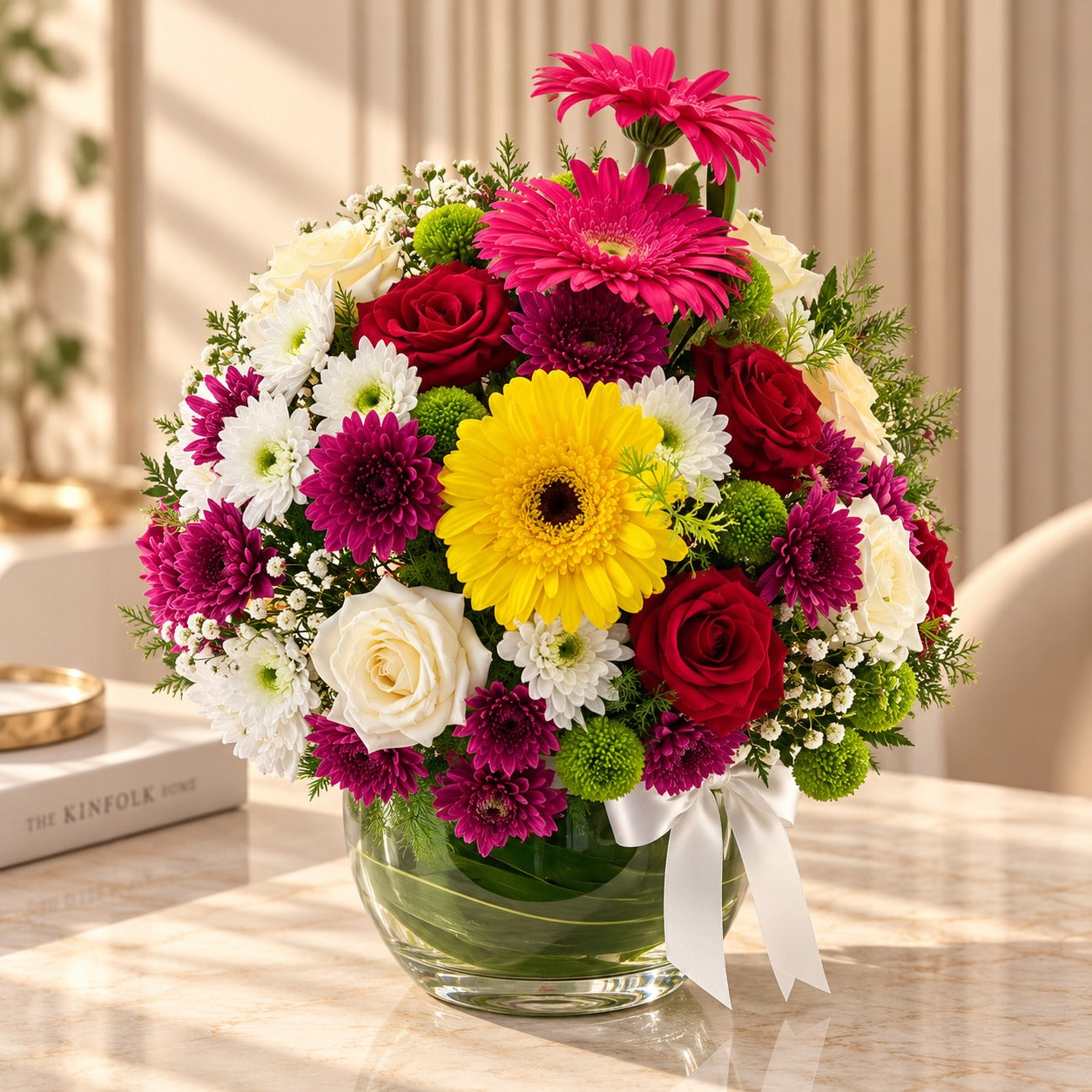 Colourfull Flowers In Glass Vase