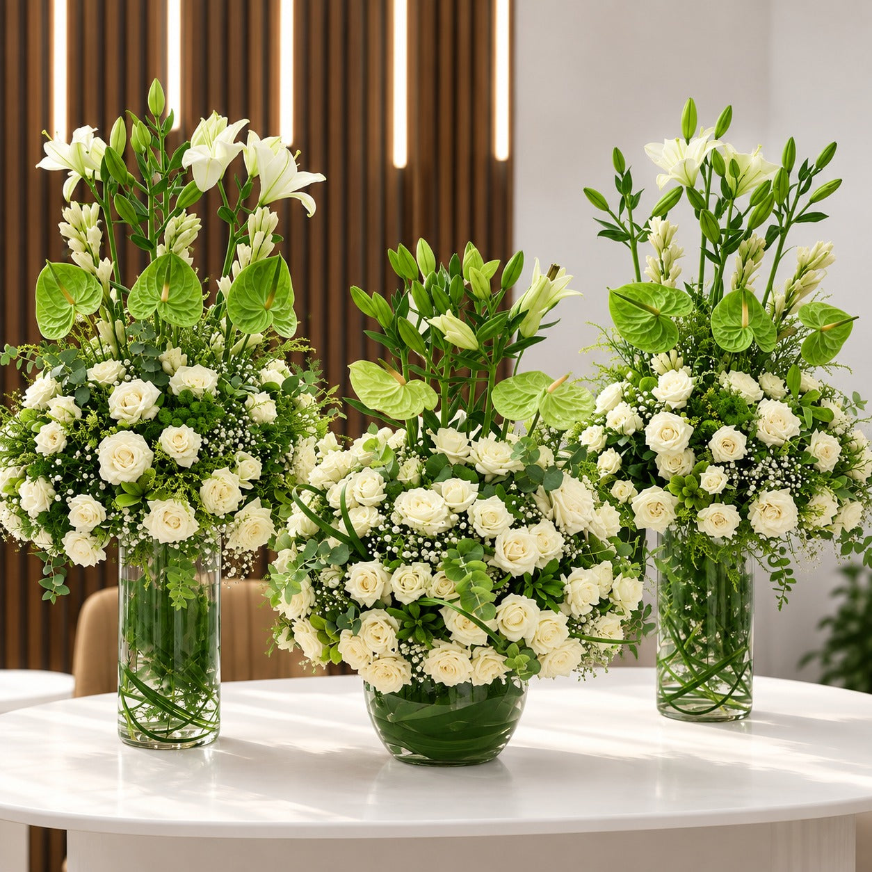 White And Green Vase Arrangements