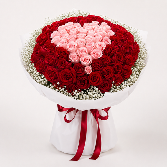 LUXURY RED AND PINK ROSES BOUQUET