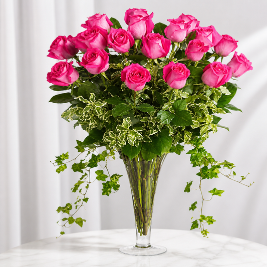 Purple Roses Vase Arrangement