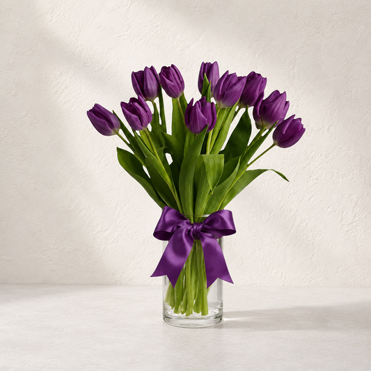 PURPLE TULIPS IN VASE