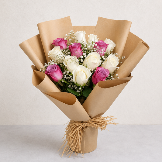 PURPLE WHITE MIX ROSE BOUQUET