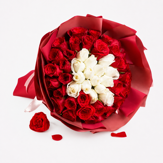 RED WHITE ROSE BOUQUET