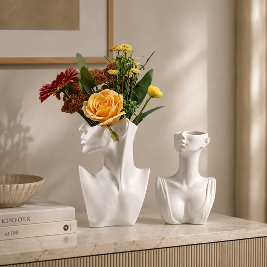 HOT MODERN DECORATIVE WOMEN FACE PORCELAIN FLOWER VASE