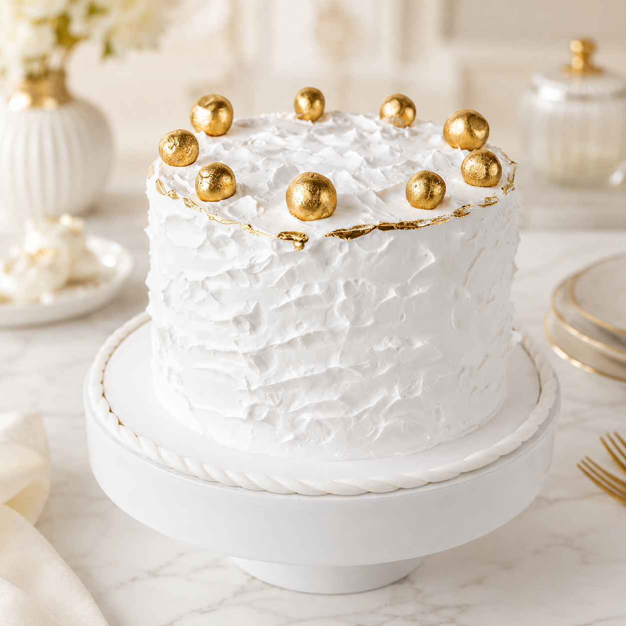 1Kg White and Gold Smudge Cake